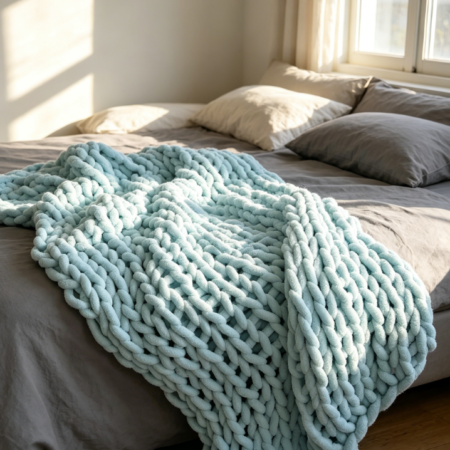 Woven Chenille Chunky Throw, 30"x40", Baby Blue - Handmade Soft Breathable Fleece, Cosy for Couch or Bed